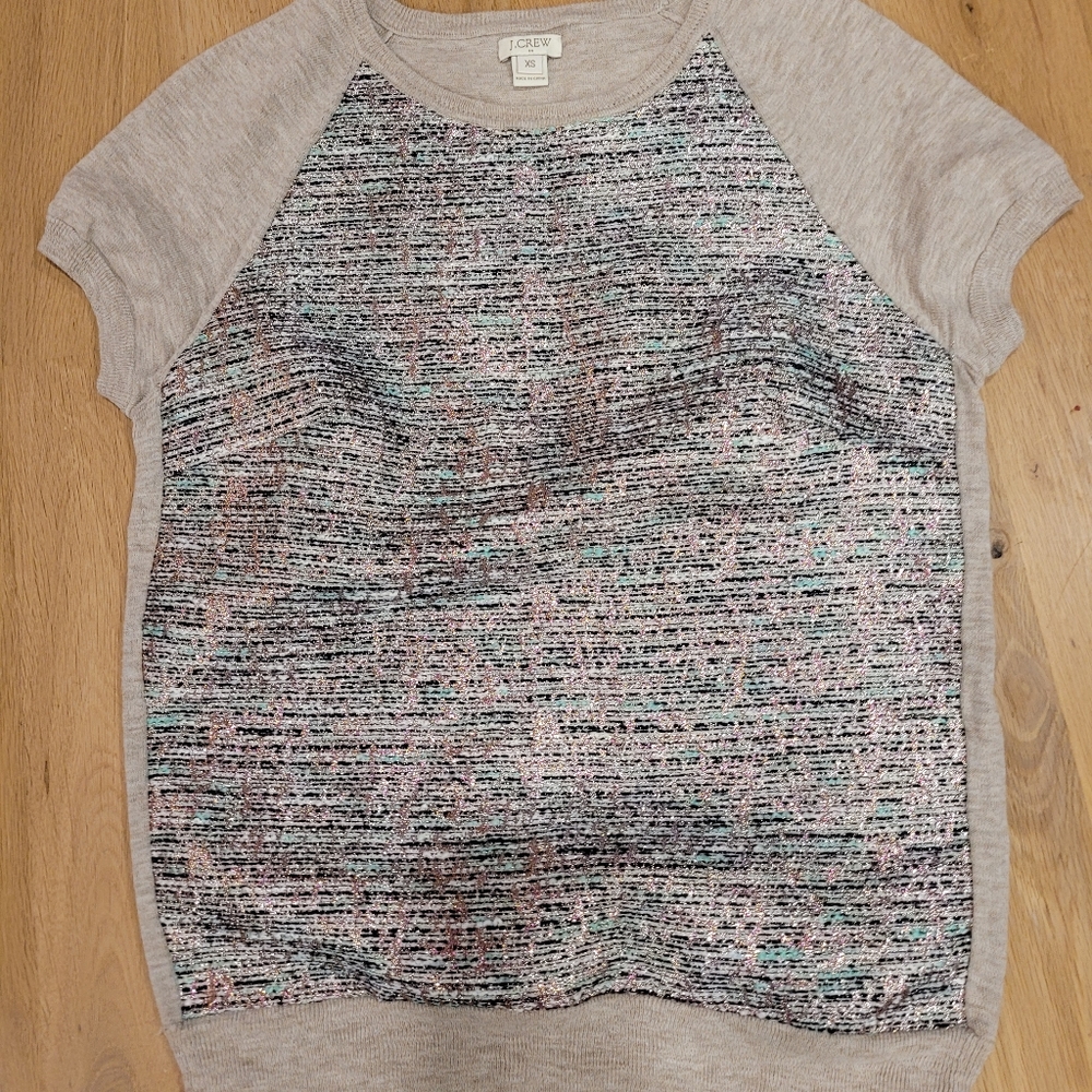 J Crew Metallic Tweed Panel Heather Sweater 895